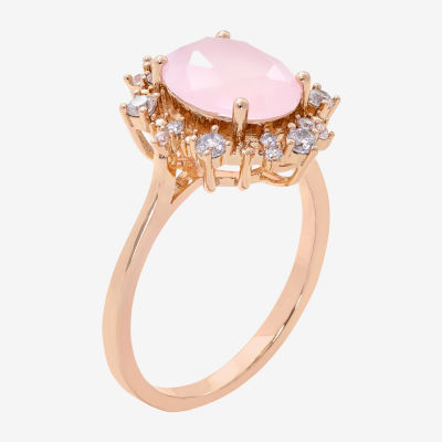 Sparkle Allure Cubic Zirconia 18K Rose Gold Over Brass Oval Halo Cocktail Ring