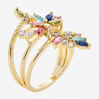 Sparkle Allure Wrap Cubic Zirconia 14K Gold Over Brass Flower Bypass  Cocktail Ring