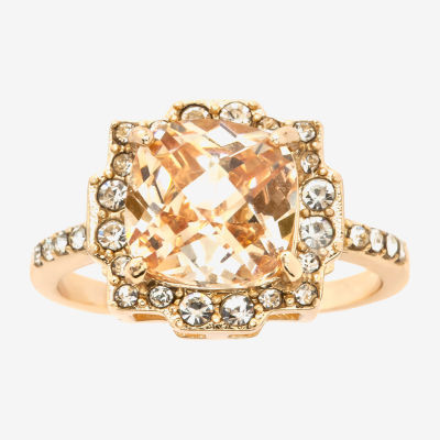 Sparkle Allure Crystal 14K Gold Over Brass Halo Cocktail Ring