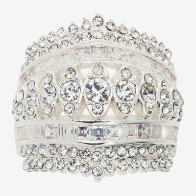 Sparkle Allure Multi Row Dome Cubic Zirconia Pure Silver Over Brass Cocktail Ring