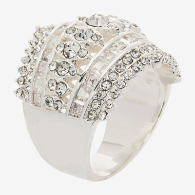 Sparkle Allure Multi Row Dome Cubic Zirconia Pure Silver Over Brass Cocktail Ring