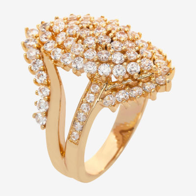 Sparkle Allure Burst Cluster Womens Cubic Zirconia 14K Gold Over Brass Cocktail Ring
