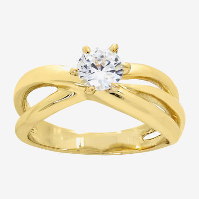 Sparkle Allure Orbital Cubic Zirconia 14K Gold Over Brass Round Crossover Engagement Ring