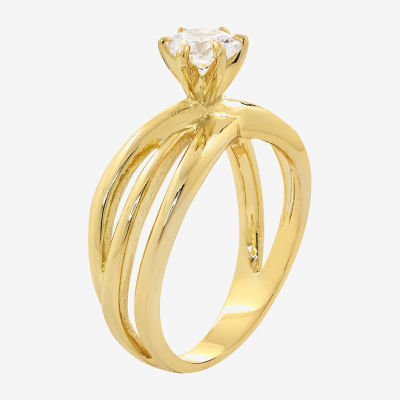Sparkle Allure Orbital Cubic Zirconia 14K Gold Over Brass Round Crossover Engagement Ring