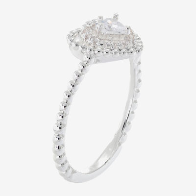Sparkle Allure Womens Cubic Zirconia Pure Silver Over Brass Heart Halo Cocktail Ring