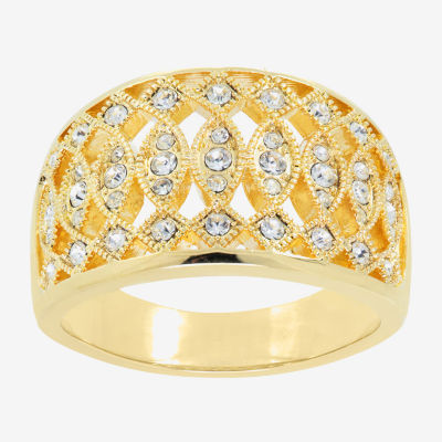 Sparkle Allure Fretwork Crystal 14K Gold Over Brass Band