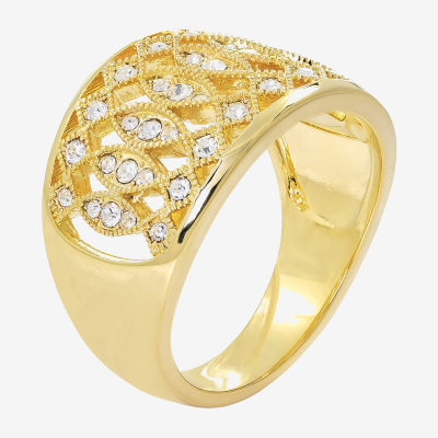 Sparkle Allure Fretwork Crystal 14K Gold Over Brass Band