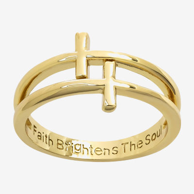 Sparkle Allure Faith Double Row 14K Gold Over Brass Cross Band