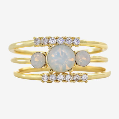 Sparkle Allure Womens White Cubic Zirconia 14K Gold Over Brass 3-Stone Delicate Ring Set