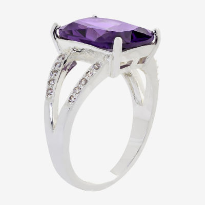 Sparkle Allure Split Shank Cubic Zirconia Pure Silver Over Brass Solitaire Cocktail Ring