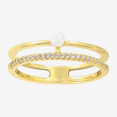 Sparkle Allure Faux Stacked Cubic Zirconia 14K Gold Over Brass Band