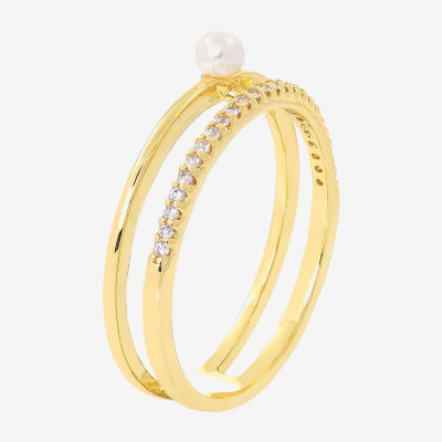 Sparkle Allure Faux Stacked Womens 4MM Cubic Zirconia 14K Gold Over Brass Band