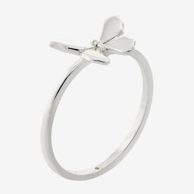 Sparkle Allure Polished Womens Pure Silver Over Brass Butterfly Delicate Band