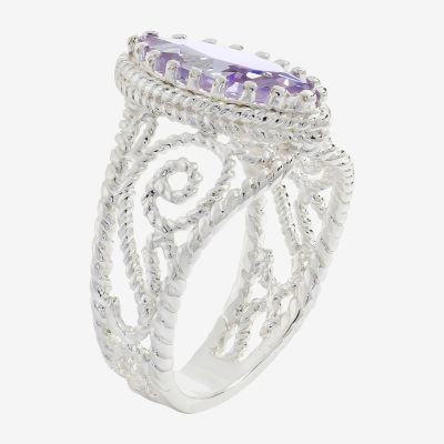 Sparkle Allure Open Filigree Cubic Zirconia Pure Silver Over Brass Cocktail Ring