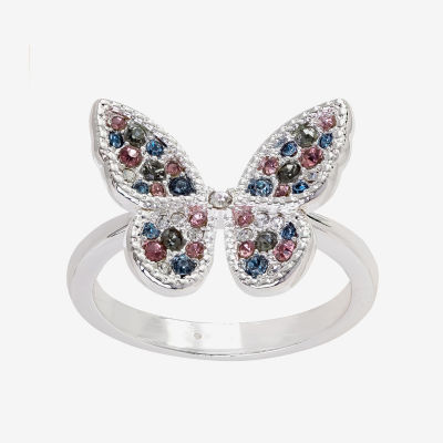 Sparkle Allure Womens Multi Color Crystal Pure Silver Over Brass Butterfly Cocktail Ring