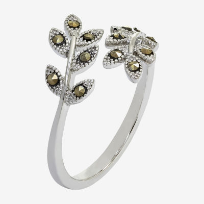 Sparkle Allure Leaf Bypass Cubic Zirconia Pure Silver Over Brass Band