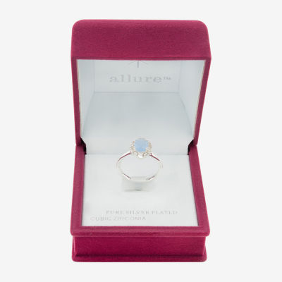 Sparkle Allure Marquise Halo Cubic Zirconia Pure Silver Over Brass Oval Cocktail Ring