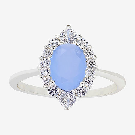 Sparkle Allure Marquise Halo Womens Blue Cubic Zirconia Pure Silver Over Brass Oval Halo Cocktail Ring, 9