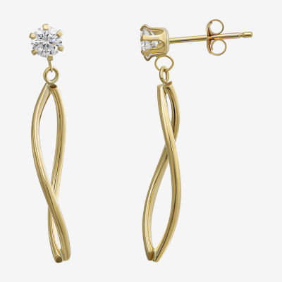 Womens Lab Created Cubic Zirconia 14K Gold Drop Earrings