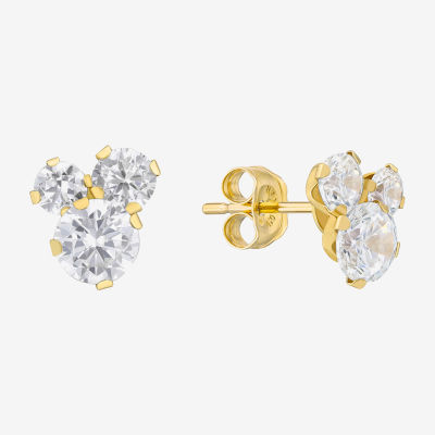 White Cubic Zirconia 14K Gold 6.5mm Triangle Stud Earrings