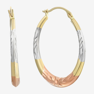 14K Tri-Tone Gold Diamond-Cut Round Hoop Earrings