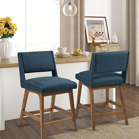 INK+IVY Boomerang Counter Height Upholstered Bar Stool, One Size, Blue