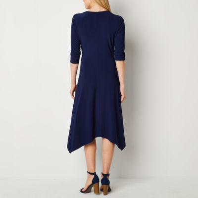 Perceptions Womens 3/4 Sleeve High-Low Fit + Flare Dress