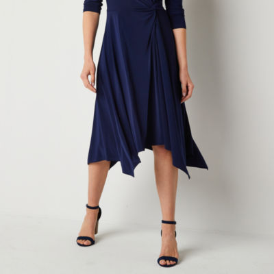 Perceptions Womens 3/4 Sleeve High-Low Fit + Flare Dress