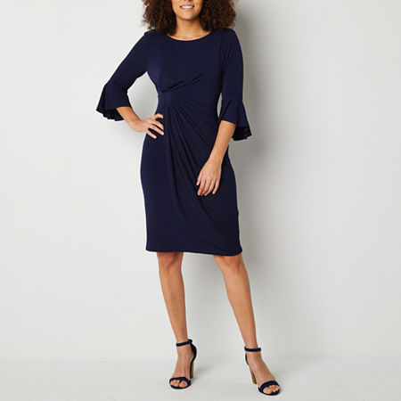  Connected Apparel 3/4 Bell Sleeve Sheath Dress
