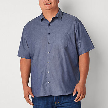 Van Heusen Stainshield Big and Tall Mens Regular Fit Short Sleeve  Button-Down Shirt, Color: Royal Navy - JCPenney