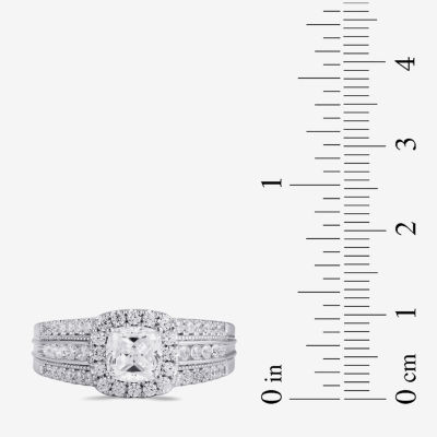 G / I1) Womens 2 / CT. T.W. Lab Grown White Diamond 10K Gold Cushion Side Stone Halo Engagement Ring