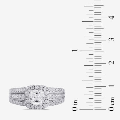 (G / I1) Womens 1 1/2 CT. T.W. Lab Grown White Diamond 10K Gold Cushion Side Stone Halo Engagement Ring