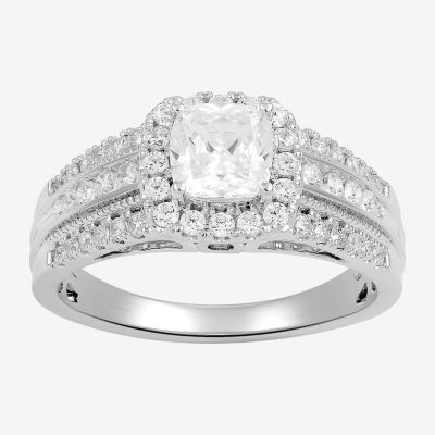 G / I1) Womens 2 / CT. T.W. Lab Grown White Diamond 10K Gold Cushion Side Stone Halo Engagement Ring