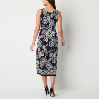 Robbie Bee Sleeveless Paisley Puff Print Midi Sheath Dress