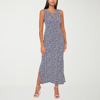 MSK Womens Petite Sleeveless Floral Maxi Dress, Color Navy White
