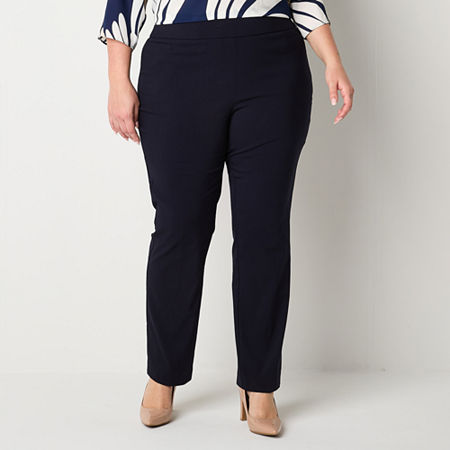 Liz Claiborne Lisa Womens Straight Mid Rise Straight Fit Pull-On Pant, 26w, Blue