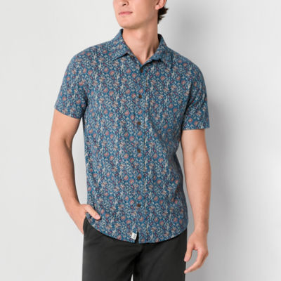 mutual weave Mens Regular Fit Short Sleeve Floral Button-Down Shirt