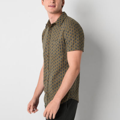 mutual weave Mens Regular Fit Short Sleeve Paisley Button-Down Shirt