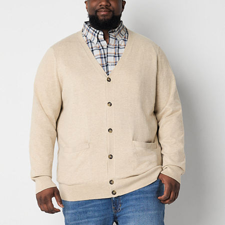 St. John's Bay Big and Tall Fine Gauge Mens V Neck Long Sleeve Cardigan, 4x-large, Beige