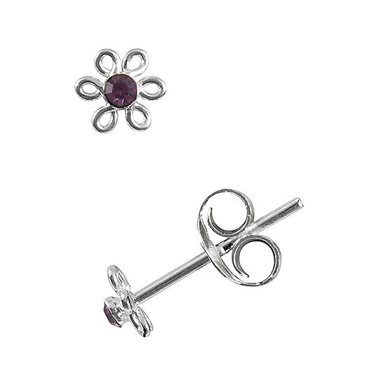 Itsy Bitsy Purple Crystal Sterling Silver Flower Stud Earrings