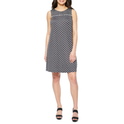 Perceptions Sleeveless Dots Shift DressJCPenney, Color Grey White