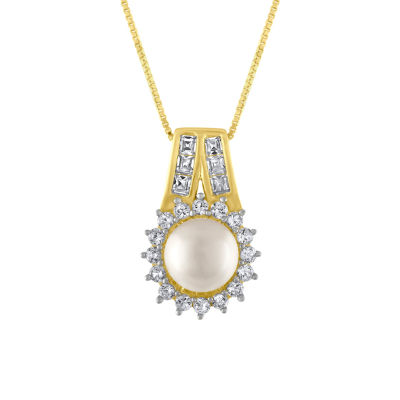 Womens White Cultured Freshwater Pearl 14K Gold Over Silver 18 Inch Pendant Necklace