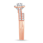Womens 1 CT. T.W. Genuine White Diamond 10K Rose Gold Cushion Side Stone Halo Bridal Set