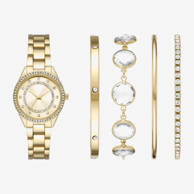 Ladies Sets Womens Crystal Accent Gold Tone 5-pc. Watch Boxed Set Fmdjset332