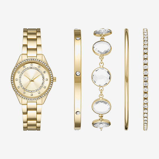 Mixit Ladies Sets Womens Crystal Accent Gold Tone 5-pc. Watch Boxed Set Fmdjset332
