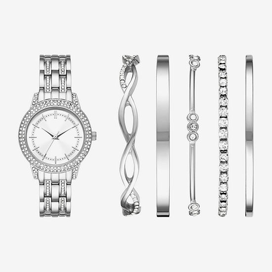 Mixit Ladies Sets Womens Crystal Accent Silver Tone 6-pc. Watch Boxed Set Fmdjset334