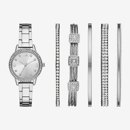 Fashion Watches Ladies Sets Womens Crystal Accent Silver Tone 5-pc. Watch Boxed Set Fmdjset336 In Transparent