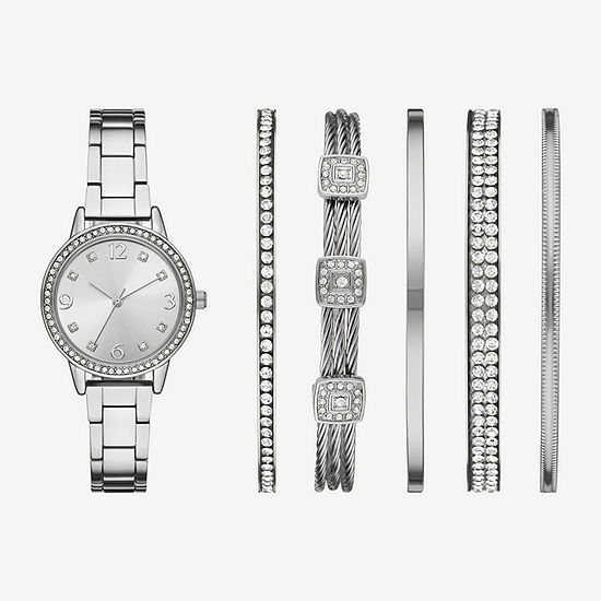 Mixit Ladies Sets Womens Crystal Accent Silver Tone 5-pc. Watch Boxed Set Fmdjset336