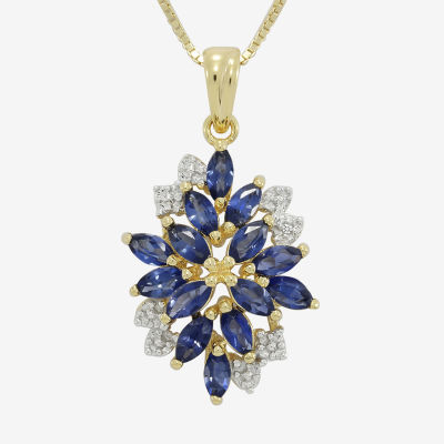Blue and White Lab-Created Sapphire 14K Yellow Gold Over Sterling Silver Pendant Necklace