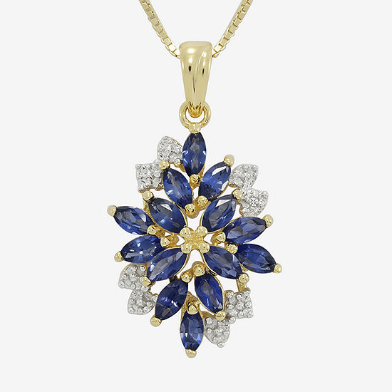 Blue and White Lab-Created Sapphire 14K Yellow Gold Over Sterling Silver Pendant Necklace